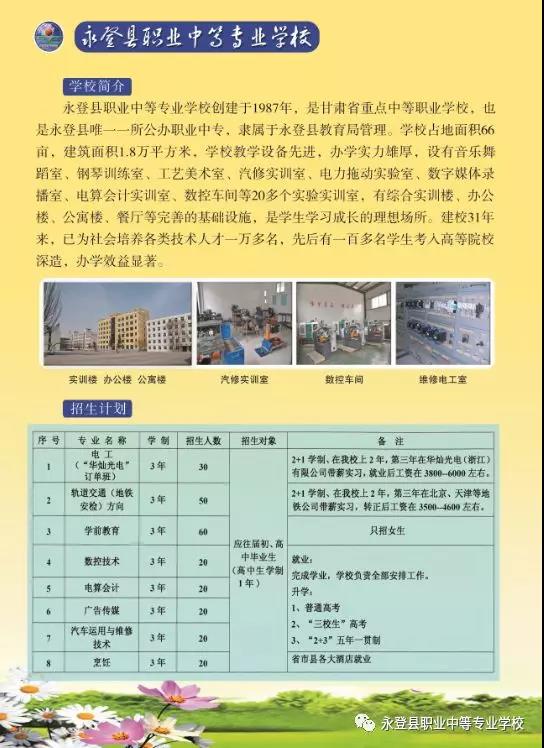 永登職校2018年招生簡章