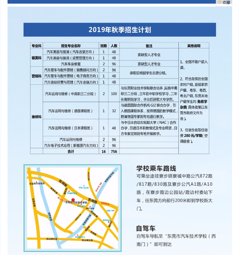 东莞市汽车技术学校2019年秋季招生简章