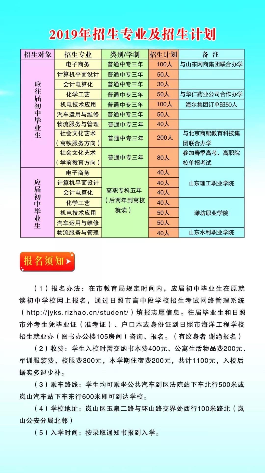 日照市海洋工程学校2019年招生简章