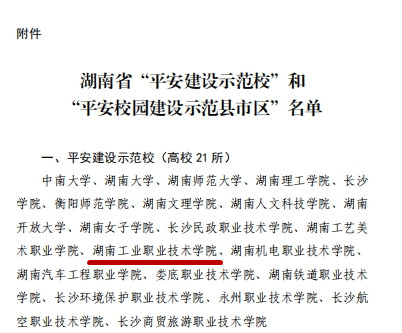 我校获评湖南省“平安建设示范校”荣誉称号