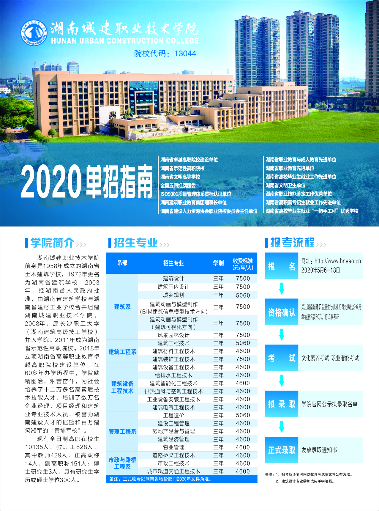 湖南城建职业技术学院2020年单招指南