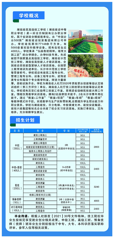 湖南建筑高级技工学校2023年招生简章