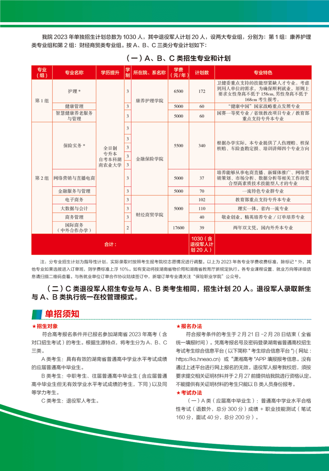 保险职业学院2023年单独招生简章